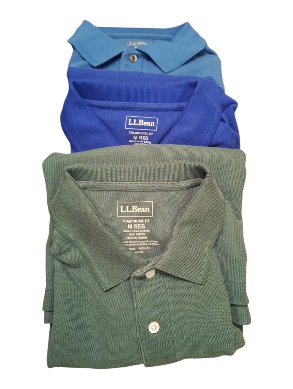 L.L. Bean Men’s Polo Shirts Lot-Light Blue, Royal Blue, Green Long Sleeve Medium